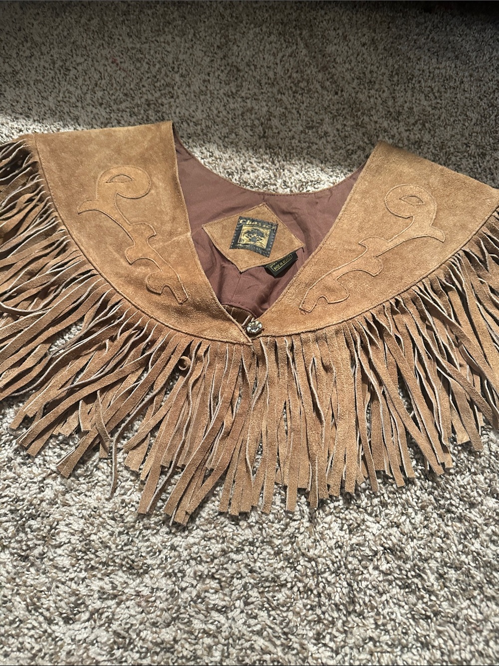 Vintage Suede Fringe Capelet in Tan - Women's Jacket & Coat